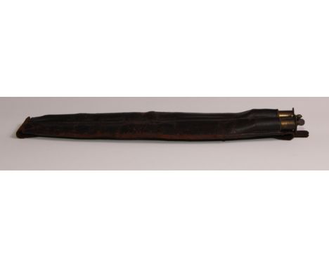 A 19th century leather twin-compartment shot flask belt, brass fittings, 41.5cm long 