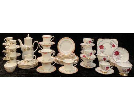 A Royal Doulton Darjeeling pattern tea service for six comprising dessert plates, side plates, cups and saucers; a Royal Doul