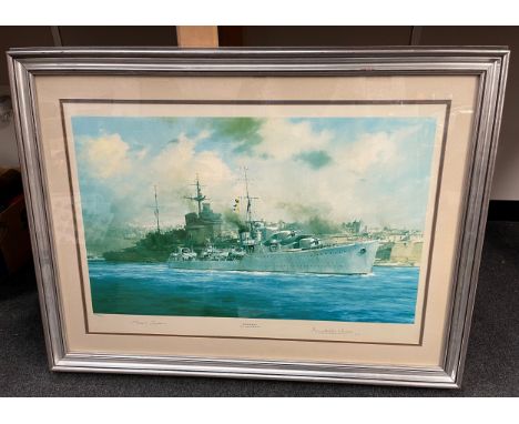 Robert Taylor (1945-1997) by and after, H.M.S Kelly, Grand Harbour Malta, 1941,  limited edition print, signed by Robert Tayl