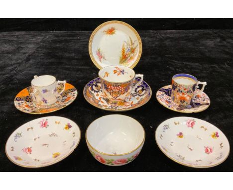 English Porcelain - Sampson Hancock Derby coffee can stands, painted with flowers; others, cups, etc; a Bloor Imari stand; a 