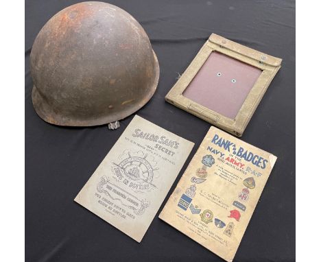 West German M62 Steel Helmet complete with liner size 53-55 and webbing chinstrap: small map case maker marked "Edward Standf