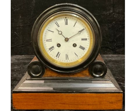 A Victorian mahogany drum head mantel clock, Roman numerals on white enamel dial, 24cm high 