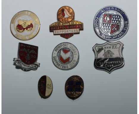 Football - Enamel Badges - Bournemouth &amp; Boscombe Football Club, Cherry Bees; Exeter City Supporters' Club; Aldershot; Br