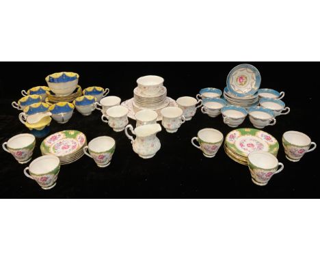 A Royal Grafton Green Rockingham pattern tea service for six; another, Paladin China; a Paragon First Choice part tea service