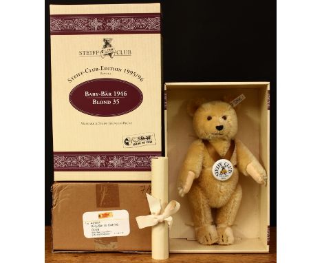 Steiff (Germany) EAN 420054 Steiff Club Edition 1995/1996 Baby Bear Blond 35 replica teddy bear, trademark 'Steiff' button to