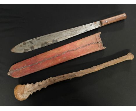 WW2 American made US True Temper Machete, dated 1944, 53cm long complete in a red leather scabbard;  together with a Blacktho