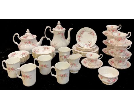 A Royal Albert tea, coffee and dinner service, for six, comprising coffee pot, teapot, milk jug, sugar bowl, dinner, dessert 