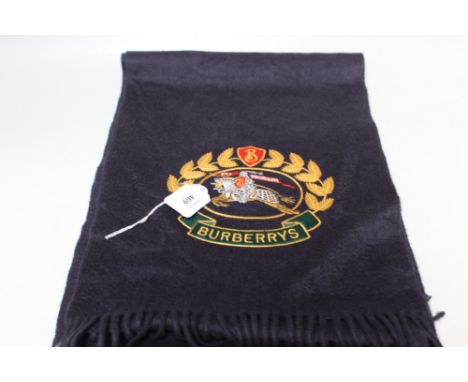 A GENTS NAVY BURBERRY CASHMERE SCARF WITH EMBROIDERED LOGO, W 31 cm, L 176 cm