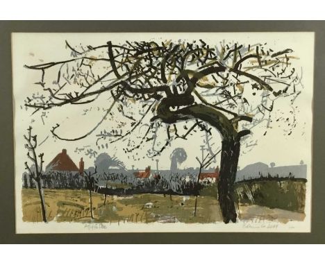 Edwin La Dell 1914-1970), colour print - Apple Tree, 40 x 61cm, glazed frame, New Art Centre label verso