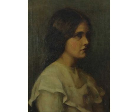 Amy Craister of Leeds (late 19th / early 20th century) oil on canvas, portrait of a young woman, inscribed to stretcher ' A C