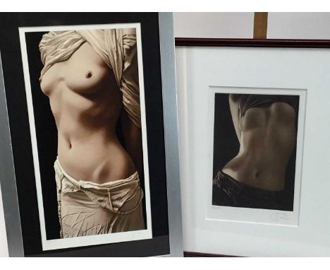 Willi Kissmer (b. 1951) signed limited edition etching, female torso, no. 50 / 50, mounted in glazed frame, 27 x 54cm, togeth