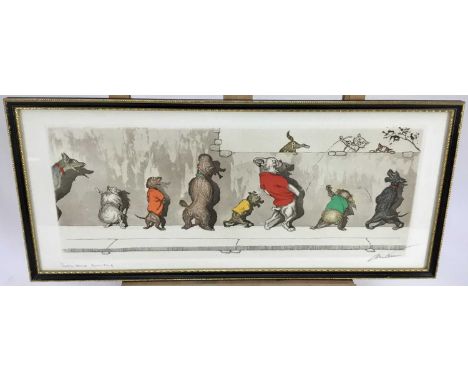 Boris O’Klein “Dirty Dogs of Paris” etching - 'Sus aux curieux', 51cm overall in glazed Hogarth frame