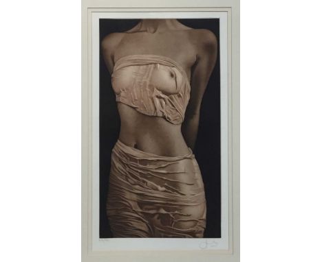 Willi Kissmer (b. 1951) signed limited edition etching, female torso, no. 209 / 250, mounted in glazed frame, 37 x 64cm