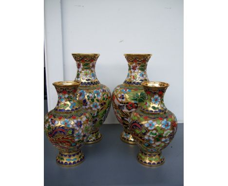 A quantity of enamel and gilt urns decorated with ornate birds and Chinese dragons, with various ceramic trinket dishes (8)