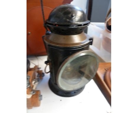 A vintage railway lamp, stamped G.W.R,