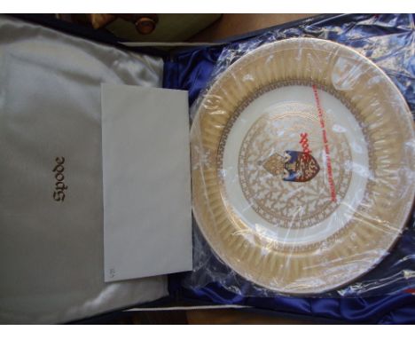 A Spode Pottery Lincoln Cathedral Plate, in original packaging with display case and certificate