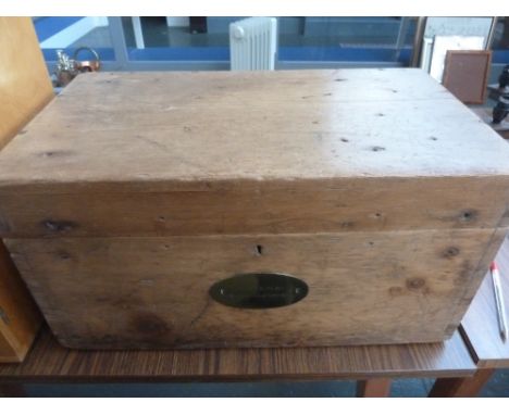 A Victorian pine storage trunk, with side handles, 48cmW