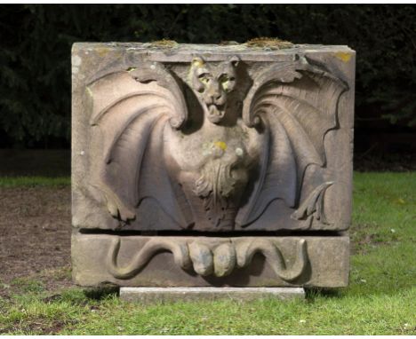 Architectural: A pair of Victorian sandstone architectural elements carved in high relief with bats, circa 1870 91cm high by 