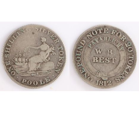 George III silver token, 1812, Poole silver Shilling token, One Pound note for Twenty Tokens, Payable by W B West
