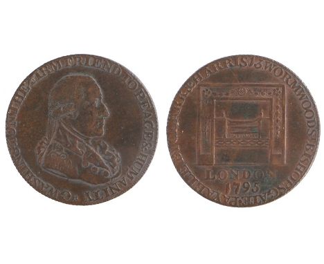 British Token, copper Halfpenny, 1795, G Washington Friend to Peace &amp; Humanity, By Clarke &amp; Harrison Wormwood Bishops