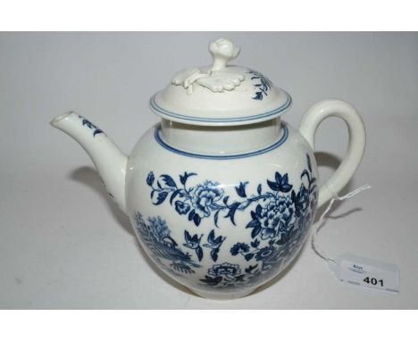 An 18th Century Worcester porcelain teapot and cover with printed blue design
