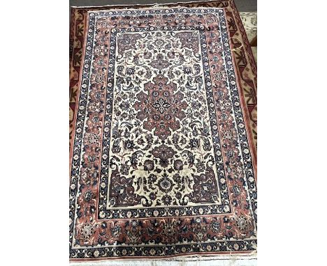 A 20th Century Isfahan silk rug in pink blue and cream, 232 x 144cm (Item 65 on vendor list)