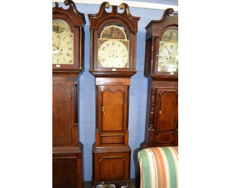 Edward Radford, Skelton, a large Victorian long case clock with arched dial painted with classical scenes, detached eight day