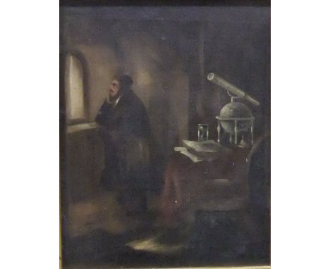 CONTINENTAL SCHOOL "Figure of man with scientific instruments", oil on canvas, unsigned, together with S. FOALE "Brixham harb