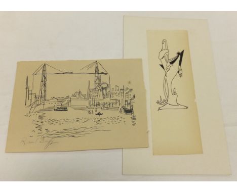 AFTER RAOUL DUFFY "Harbour scene", pen and ink on print base, together with a further pen and ink abstract study, unsigned