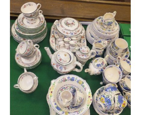 A collection of Masons "Regency" pattern dinner and tea wares to include two square cake plates, serving dishes, cups and sau