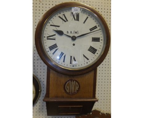 A drop dial wall clock, the white enamelled dial inscribed "B R (W)." and bearing Roman numerals, the later case inscribed "G