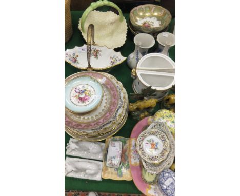 A collection of Continental and other decorative china wares to include three Copelands china cabinet plates decorated with f