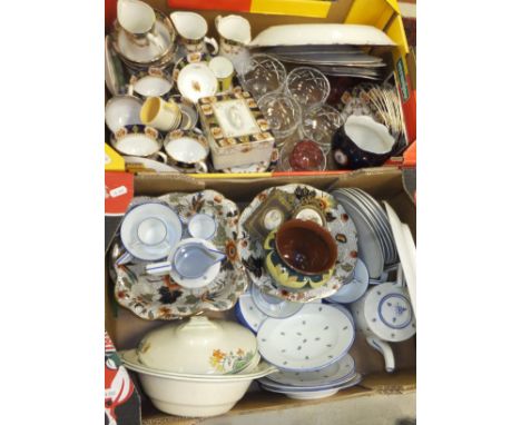 Two boxes of decorative china and glass ware to include a collection of Vienna porcelain tea wares, an Aller studio pottery j