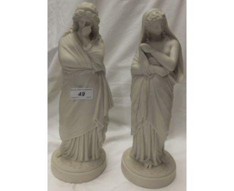A pair of Parian ware figures by W H Goss "Tragedy" and "Comedy" CONDITION REPORTS Comedy has her mask missing, both have chi