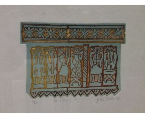 AFTER VALERIE THORNTON "The Elders of Avy", block print limited edition No'd. 34/45, signed in pencil and dated 83 lower righ