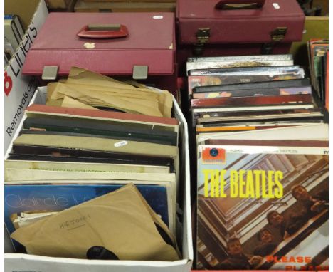 Five boxes of assorted records to include The Beatles "Please Please Me", Lonny Donegan  "Nobody Loves Like An Irish Man", Bi