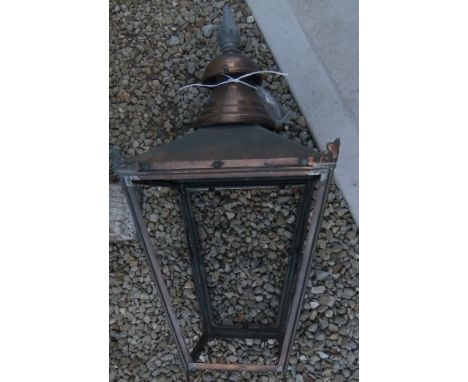 An early 20th Century copper exterior gas lantern cover (glass missing) (Ex Northleach street lamp - probably by Foster & Pul