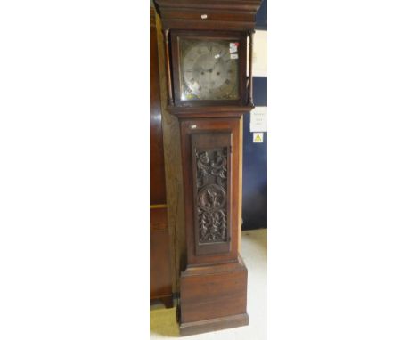 A late 18th Century oak cased long case clock, the eight day movement with square brass dial and silvered chapter ring with A