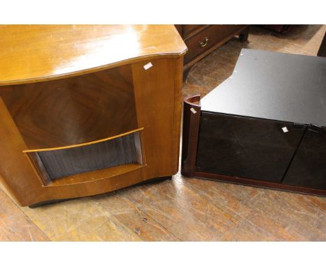 Vintage radiogram. Height 76cm, width 79cm, depth 49cm. & glass fronted tv cabinet.  This item has undergone and expensive re