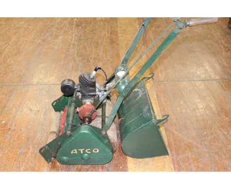 Atco vintage petrol rear roller mower &amp; grass box, Untested.