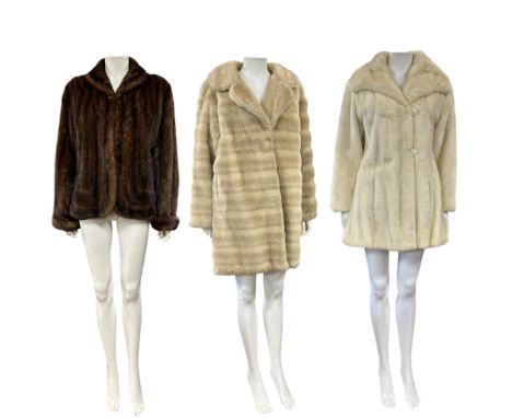 A vintage pearl cross mink coat, 3/4 length with double breast effect fastening, M/ L, a faux mink coat, 3/4 length and a 195