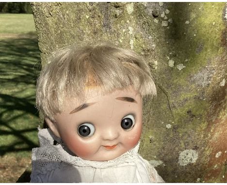 Rare Gebruder Heubach Einco German   bisque head googly –eyed doll,German circa 1912, tinted bisque head with blush cheeks wi