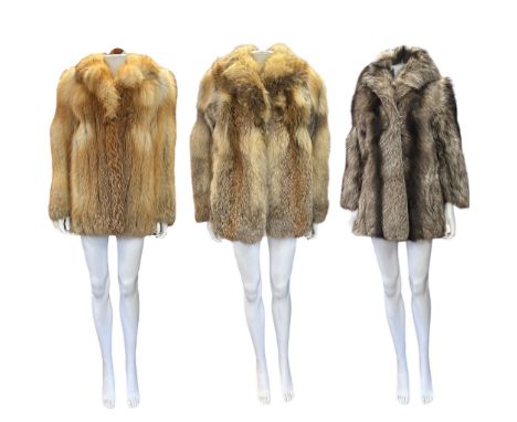 Two vintage fox fur jackets C1970s and another similar in coyote (3)  size s-m  good condition commensurate with age and wear