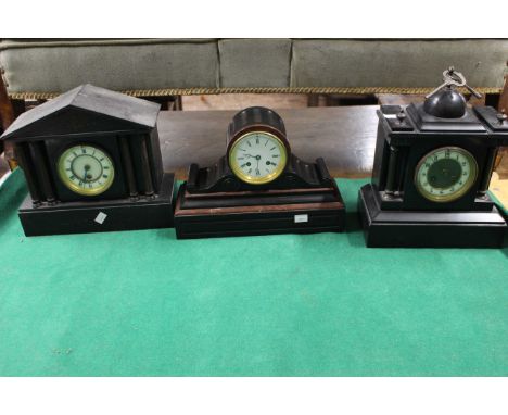 3 x slate mantle clocks in architectural cases.