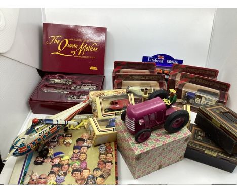 Vintage Tractor tinplate boxed in aubergine colour &nbsp;and many Lledo sets and boxed diecast vintage pieces inc a japanese 