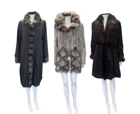 Vintage fur to include a Maxfield Parrish belted coat with possum collar, a ginger fox woven fur gillet and a similar jacket 