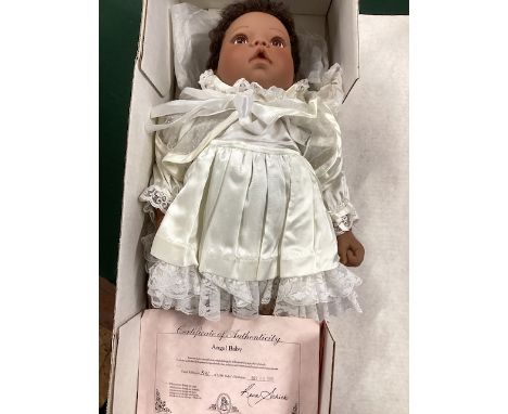 Lee Middleton &nbsp; Artist doll Angel Baby Vintage Boxed &nbsp;reborn like Baby doll boxed -African American boxed dress bab