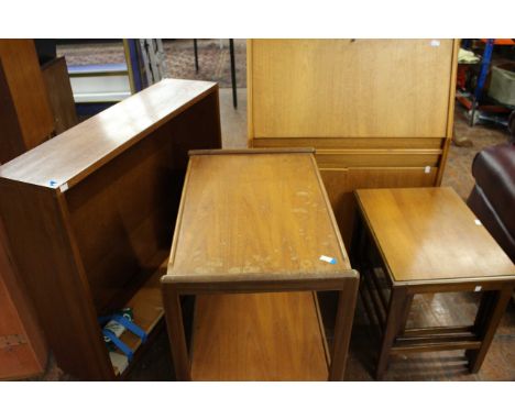 Collection of mid century furniture to include Bureau, Serving trolley, nest of tables &amp; bookcase shelf unit.