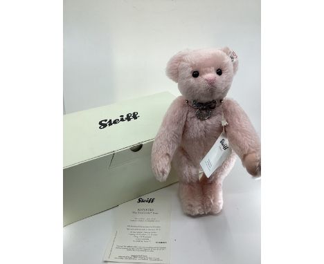 Steiff German Krystie The Swarovski Teddy bear rose punk with collar and diamant&eacute; crystal ear button 30cm 663321 made 