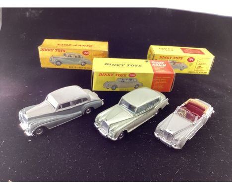     Vintage good  Dinky toys, owned from Vendors Childhood ; to include a 150 Rolls Royce, a 198 RR phantom  and a 194 Bentle